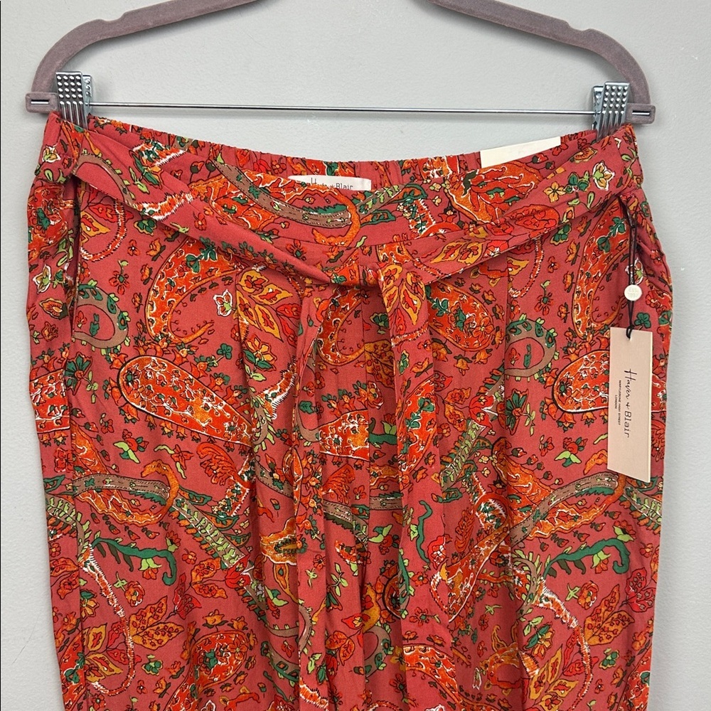 NWT Haver + Blair Wide Leg Orange Paisley Waist Tie Pull On Pants Sz XL - Picture 3 of 13